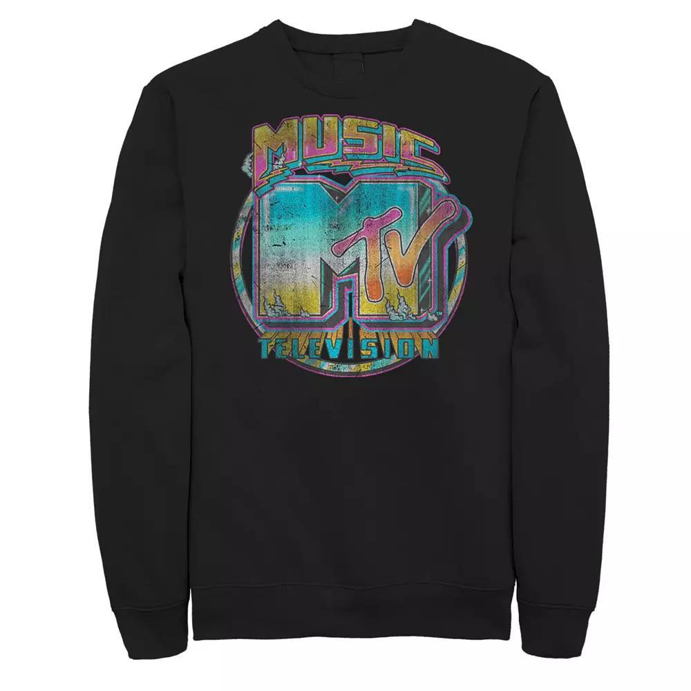 Men's Rainbow Kitten Unicorn In Space Fleece Crewneck Sweatshirt, Size: Medium, Black Product Image