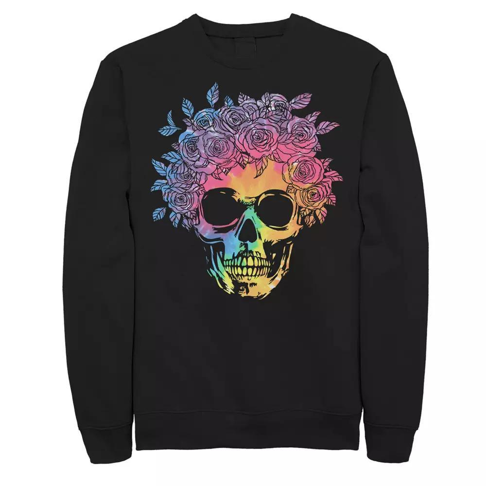 Big & Tall Tie Dye Skull Filled With Roses Fleece Sweatshirt, Men's, Size: Large Tall, Black Product Image