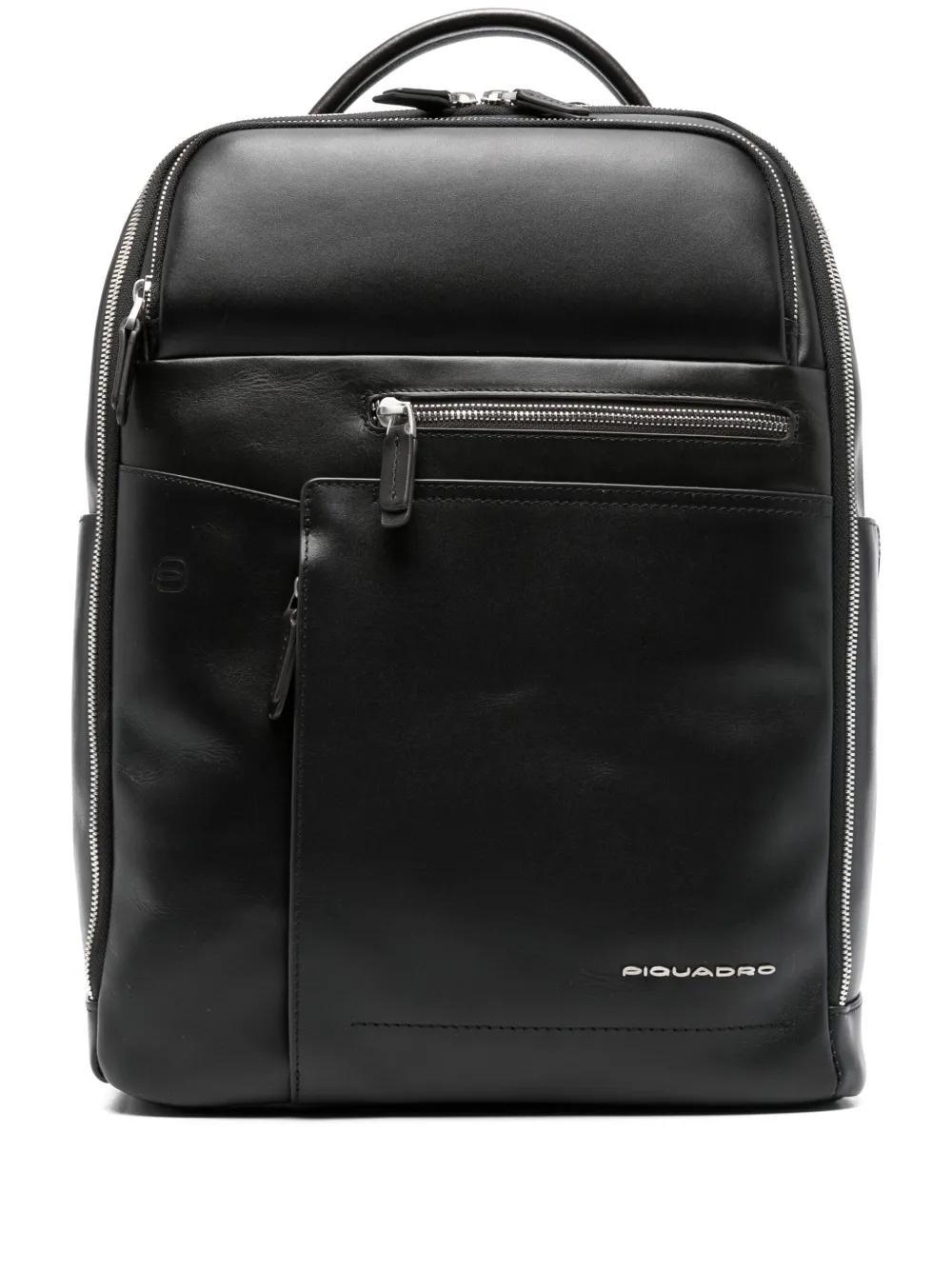 PIQUADRO Cary Logo-lettering Leather Backpack In Black Product Image