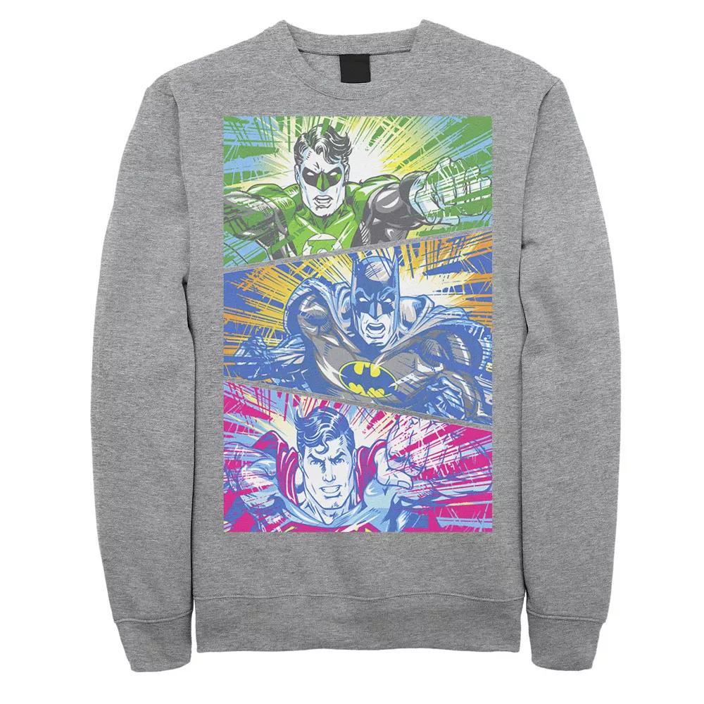 Men's DC Comics Green Lanturn Batman Superman Panels Sweatshirt, Size: Small, Athletic Grey Product Image