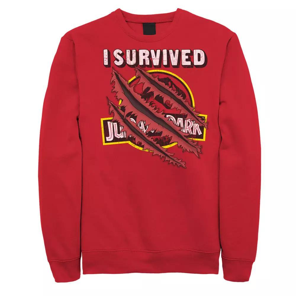 Men's Jurassic Park I Survived Claw Marks On Logo Graphic Fleece Pullover, Size: XXL, Red Product Image