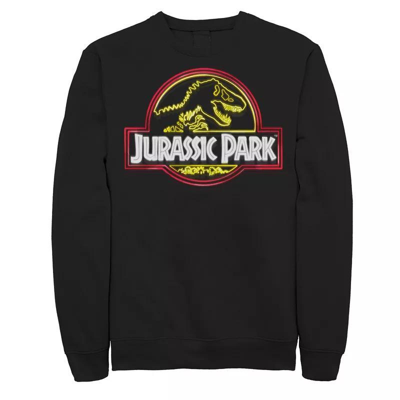 Men's Jurassic Park Neon Sign Fossil Logo Fleece Pullover, Size: Large, Grey Heather Product Image