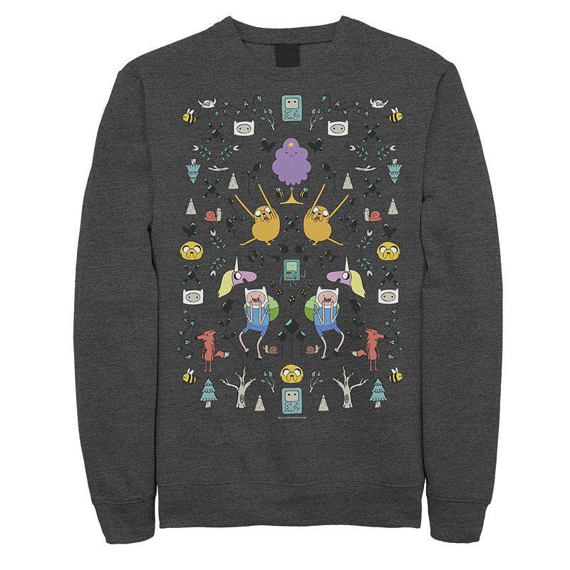 Men's Cartoon Network Adventure Time Character Icon Collage Sweatshirt, Size: Large, Athletic Grey Product Image