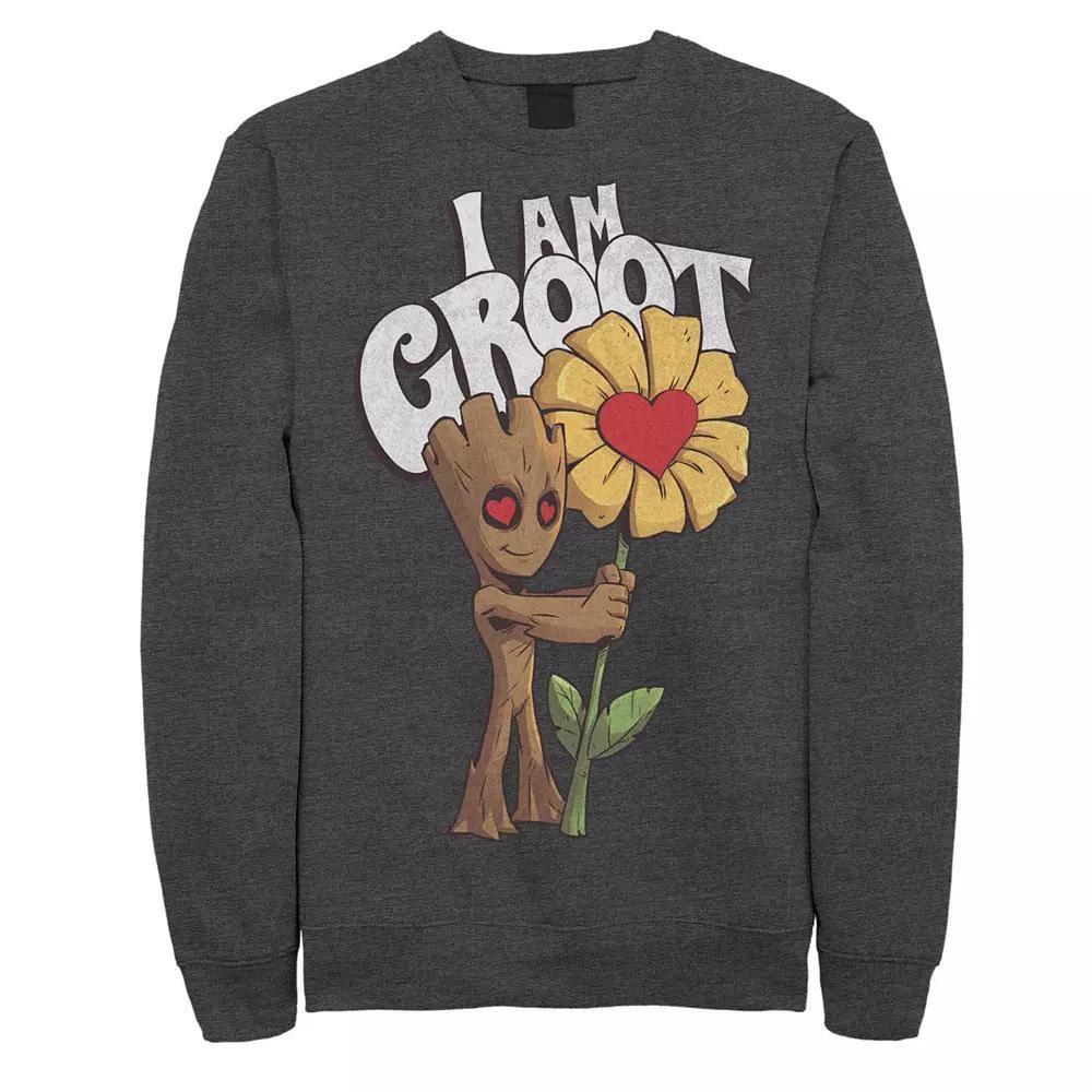 Men's Marvel Groot Heart Eyes Flower Fleece, Size: Small, Grey Heather Product Image
