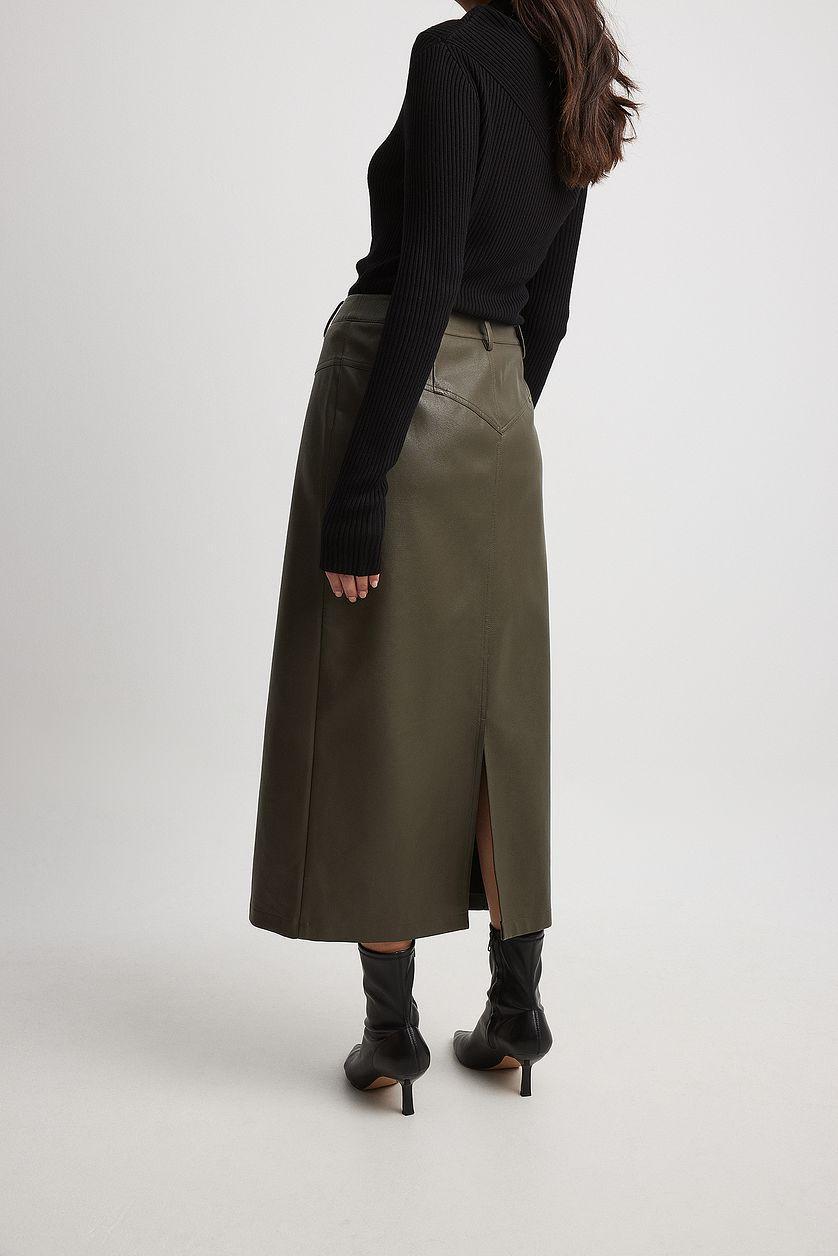 PU Mid Waist Midi Skirt Product Image