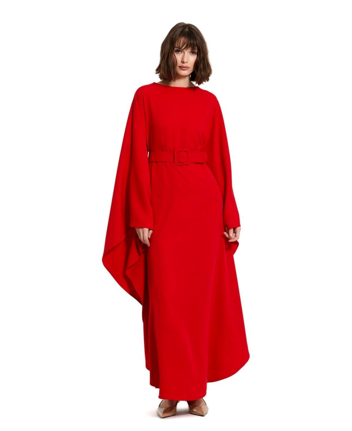 Womens Crepe Belted Shawl Gown Product Image