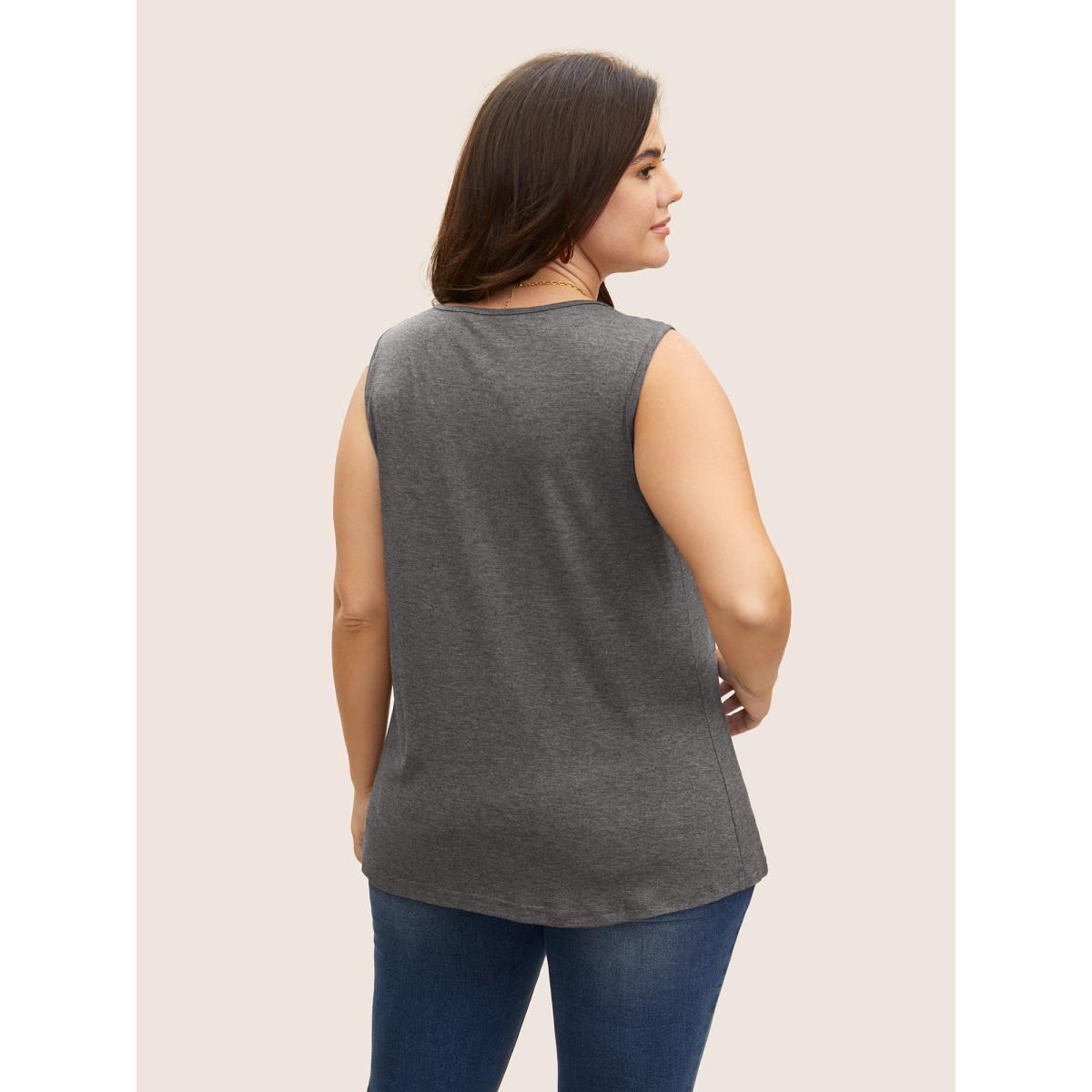 Plus Size Heather Plicated Detail Square Neck Tank Top Women DarkGray Casual Non U-neck Everyday Tank Tops Camis BloomChic 12/L Product Image