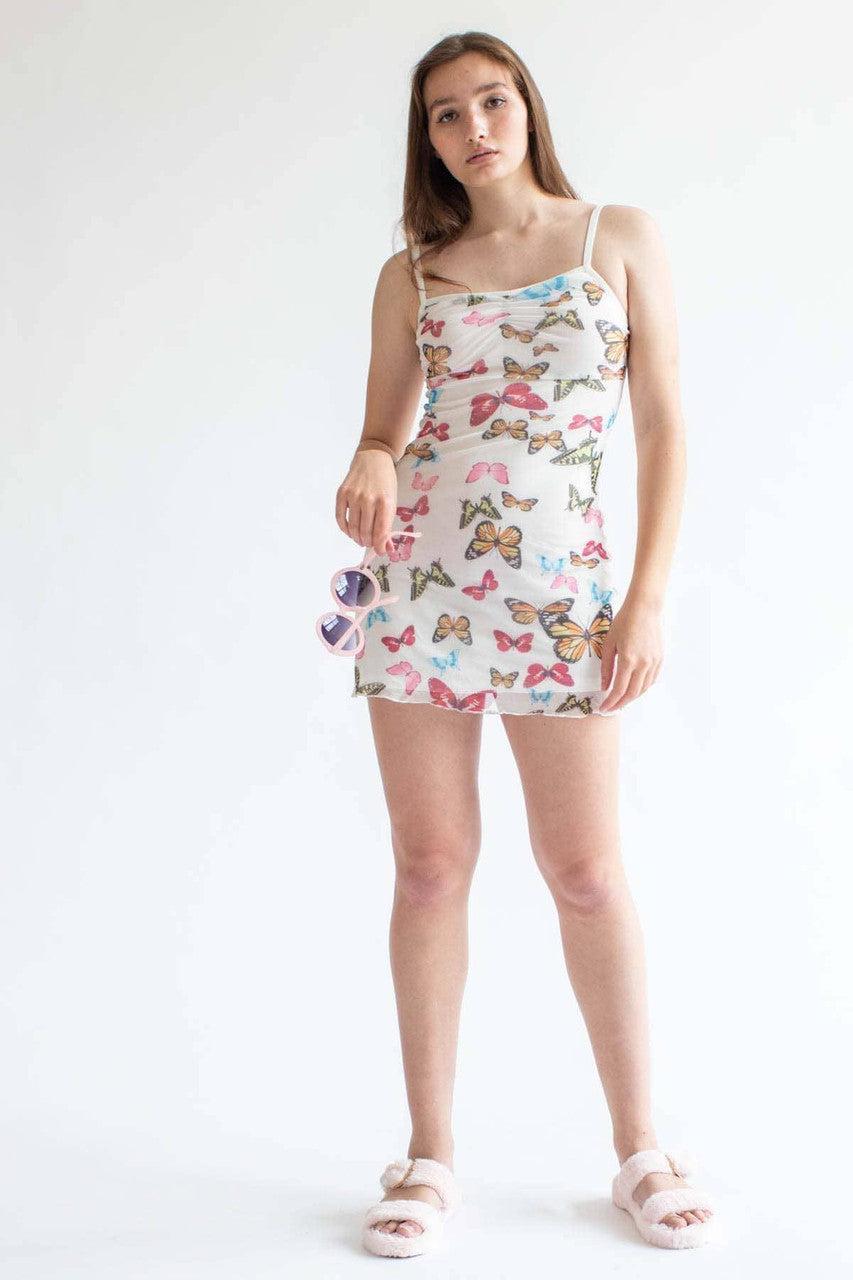 White Butterfly Mesh Dress Product Image