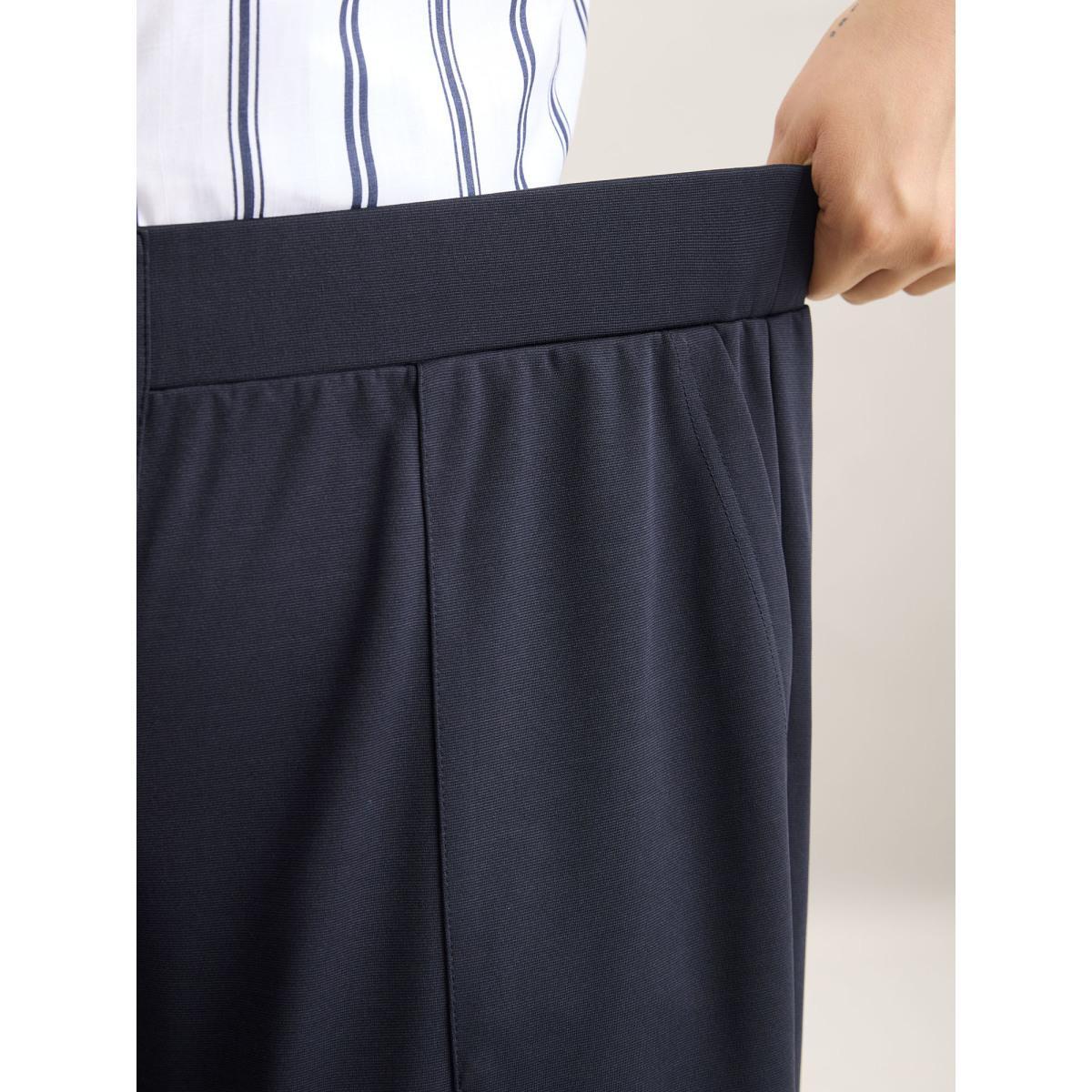 Plus Size Button Front Wide-Leg Pants Women Indigo At the Office Wide Leg Mid Rise Work Pants BloomChic 18-20/2X Product Image