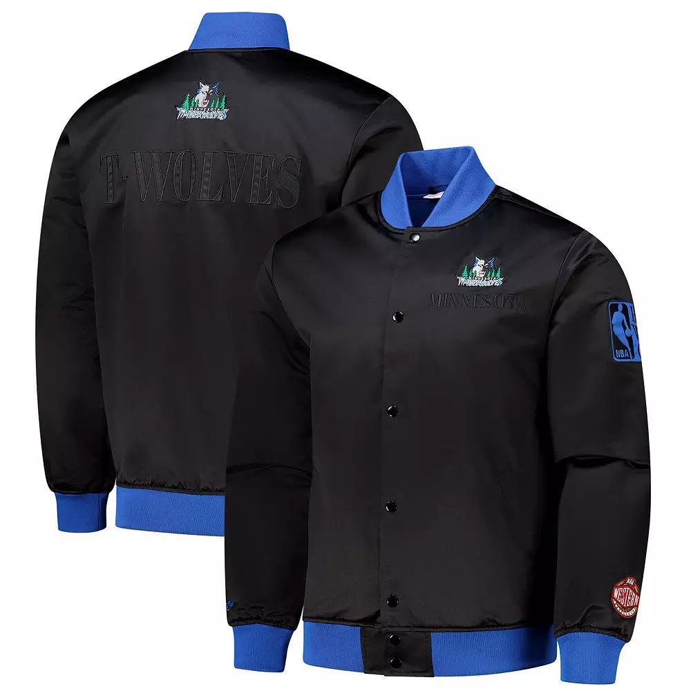 Men's Mitchell & Ness Black Minnesota Timberwolves Hardwood Classics Team OG 3.0 Lightweight Satin Full-Snap Jacket, Size: Large Product Image