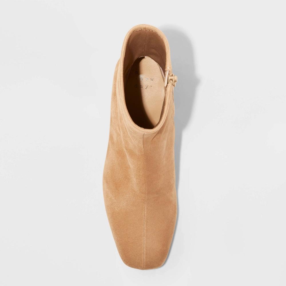 Womens Pippa Stretch Ankle Boots - A New Day Taupe 10: Zipper Closure, Block Heel, Cushioned Insole Product Image