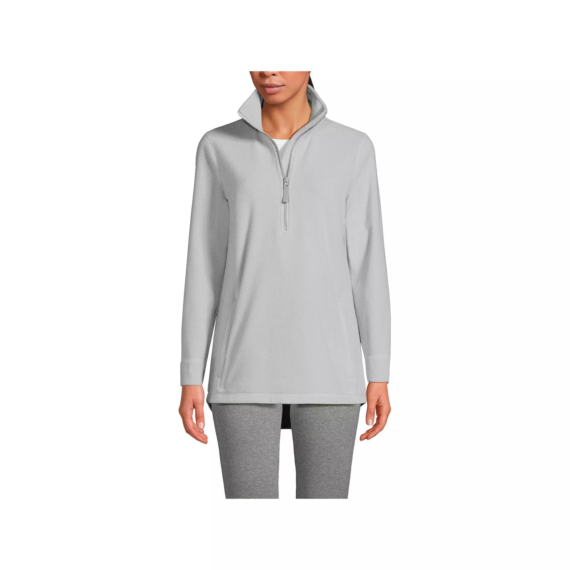 Petite Lands' End Fleece Shirt Tail Quarter-Zip Pullover, Women's, Size: Large Petite, Evening Blue Product Image
