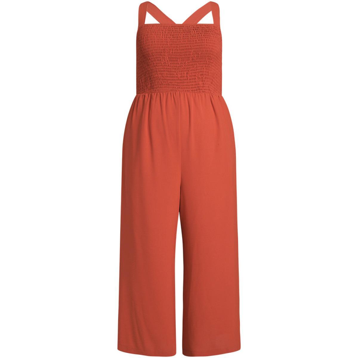 Plus Size Rust plain Gathered Shirred Pocket Cami Jumpsuit Women Elegant Sleeveless Spaghetti Strap Dailywear Loose Jumpsuits BloomChic 10/M Product Image