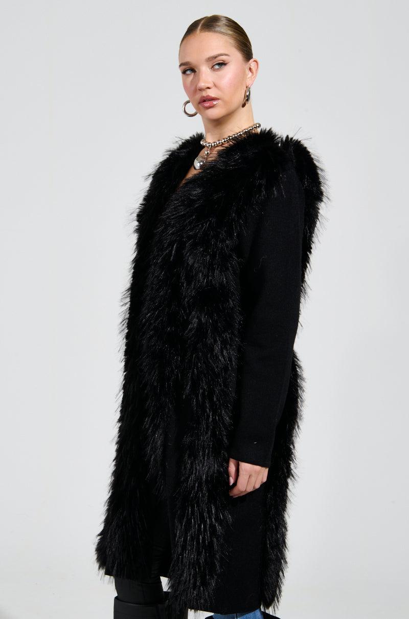 SASHA FIERCE LONG FUR TRIM CARDIGAN Product Image