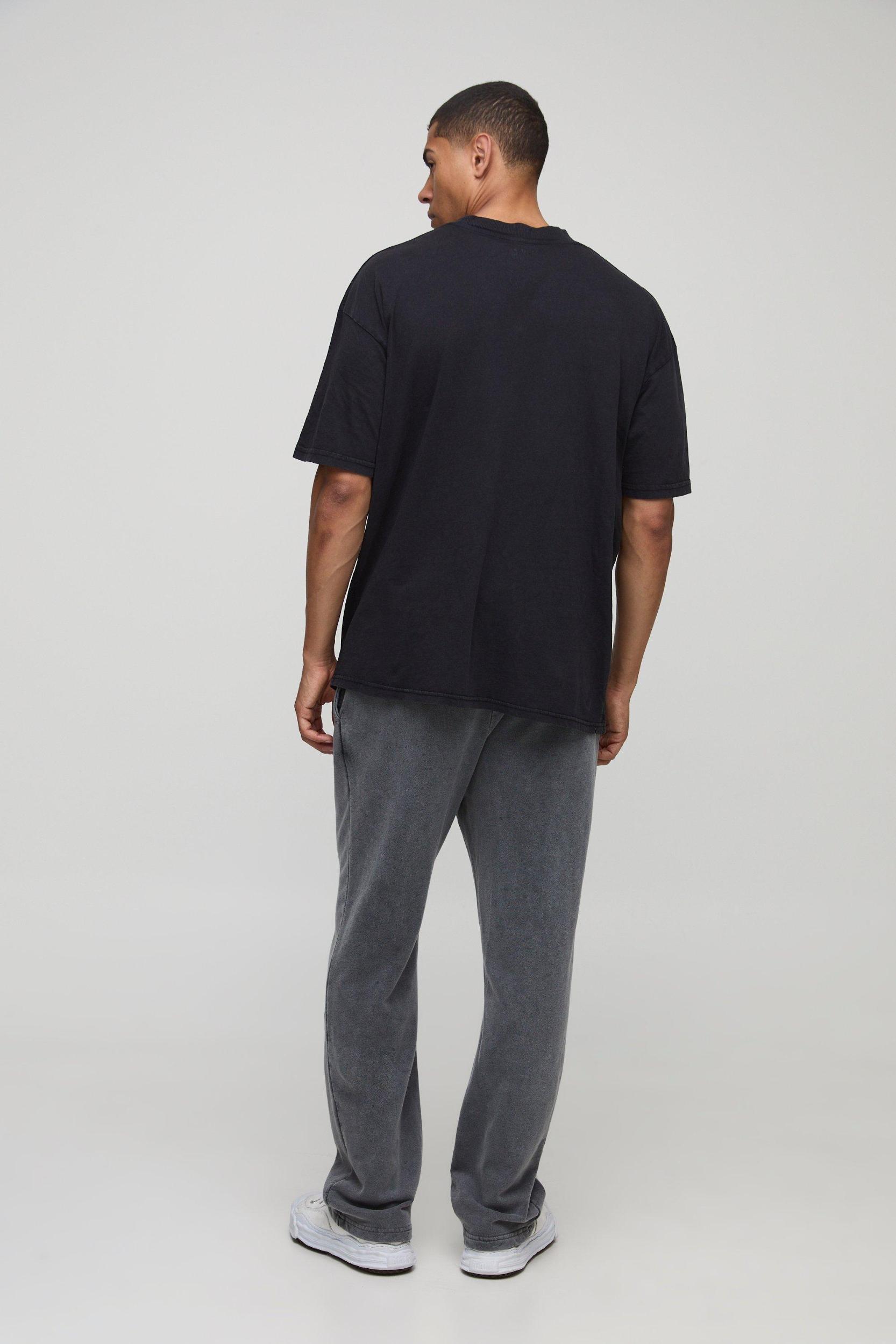 Black Oversized Extended Neck Korn Acid Wash License T-Shirt | boohooMAN USA Product Image