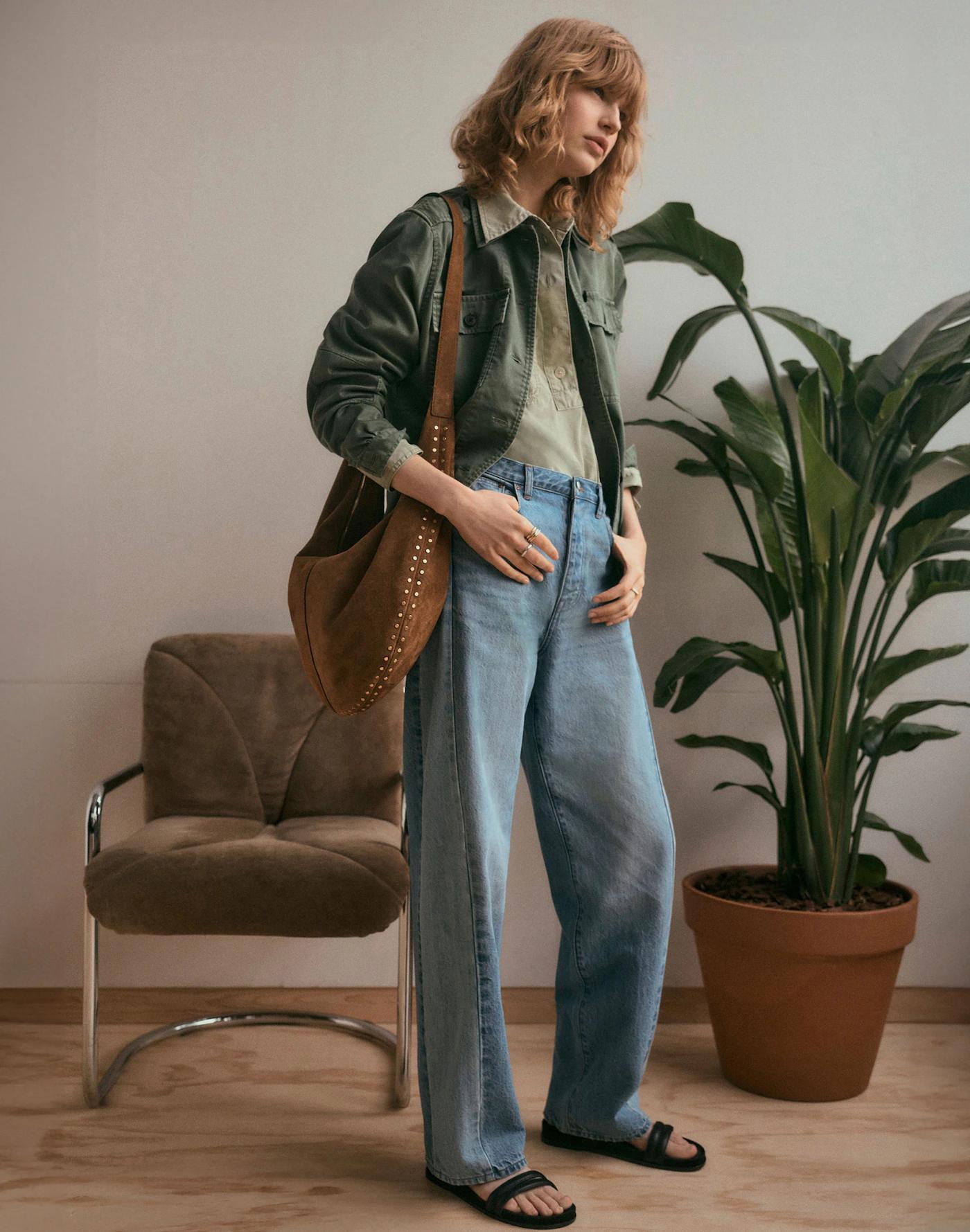 Pieced Barrel-Leg Jeans Product Image