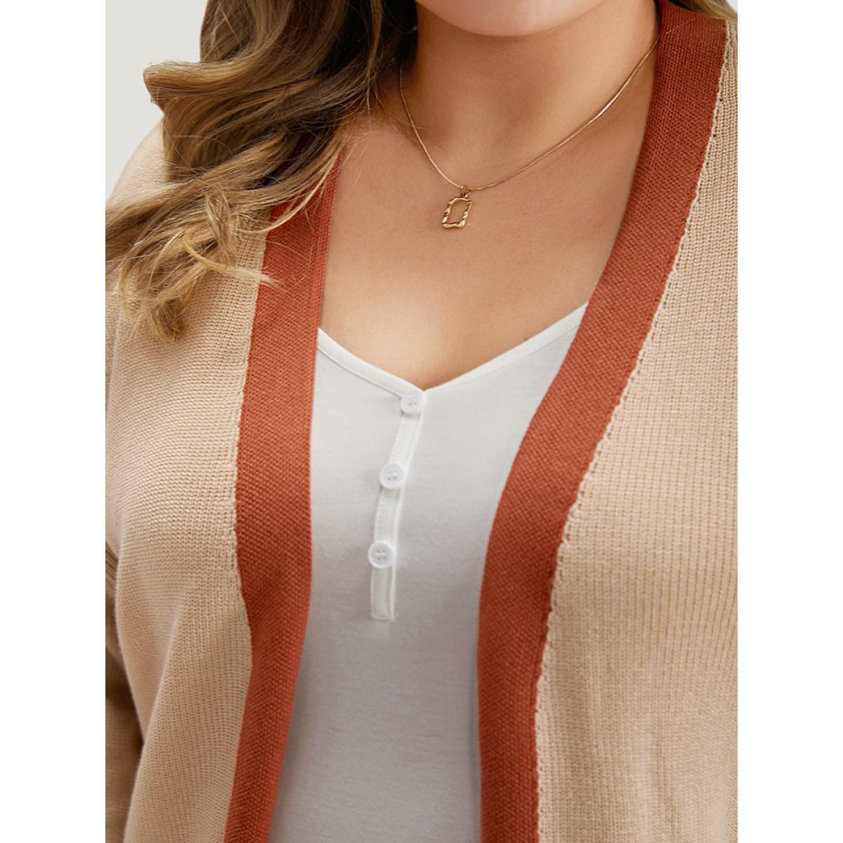 Plus Size Colorblock Contrast Split Side Cardigan Multicolor Women Casual Loose Long Sleeve Dailywear Cardigans BloomChic 10/M Product Image