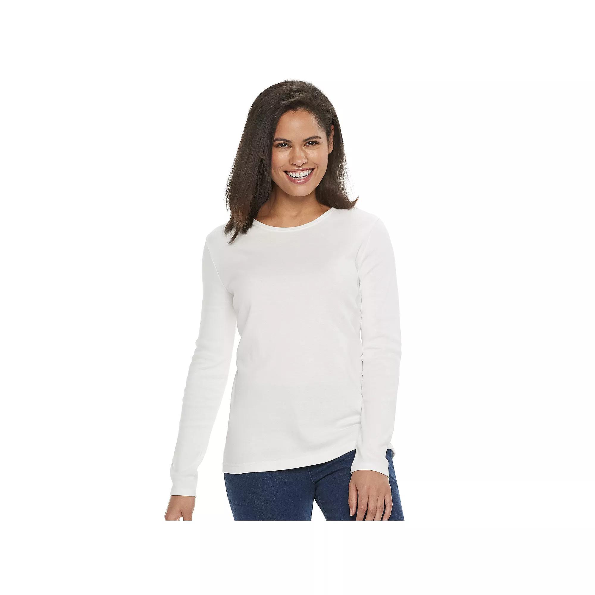 Women's Croft & Barrow® Essential Long-Sleeve Crewneck Tee, Size: Large, White Product Image