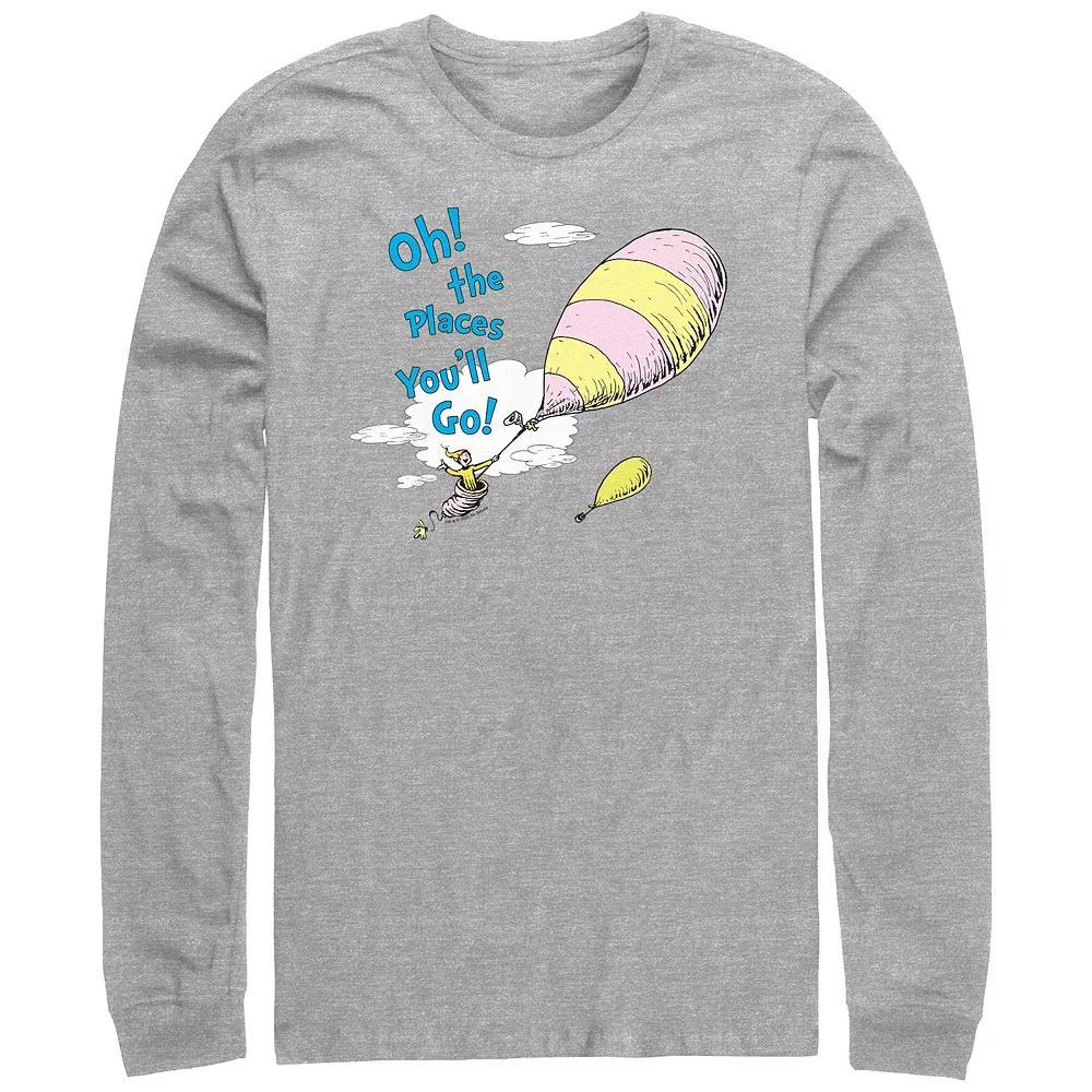 Men's Dr. Seuss Oh The Places You'll Go Long Sleeve Graphic Tee, Size: Medium, Athletic Grey Product Image