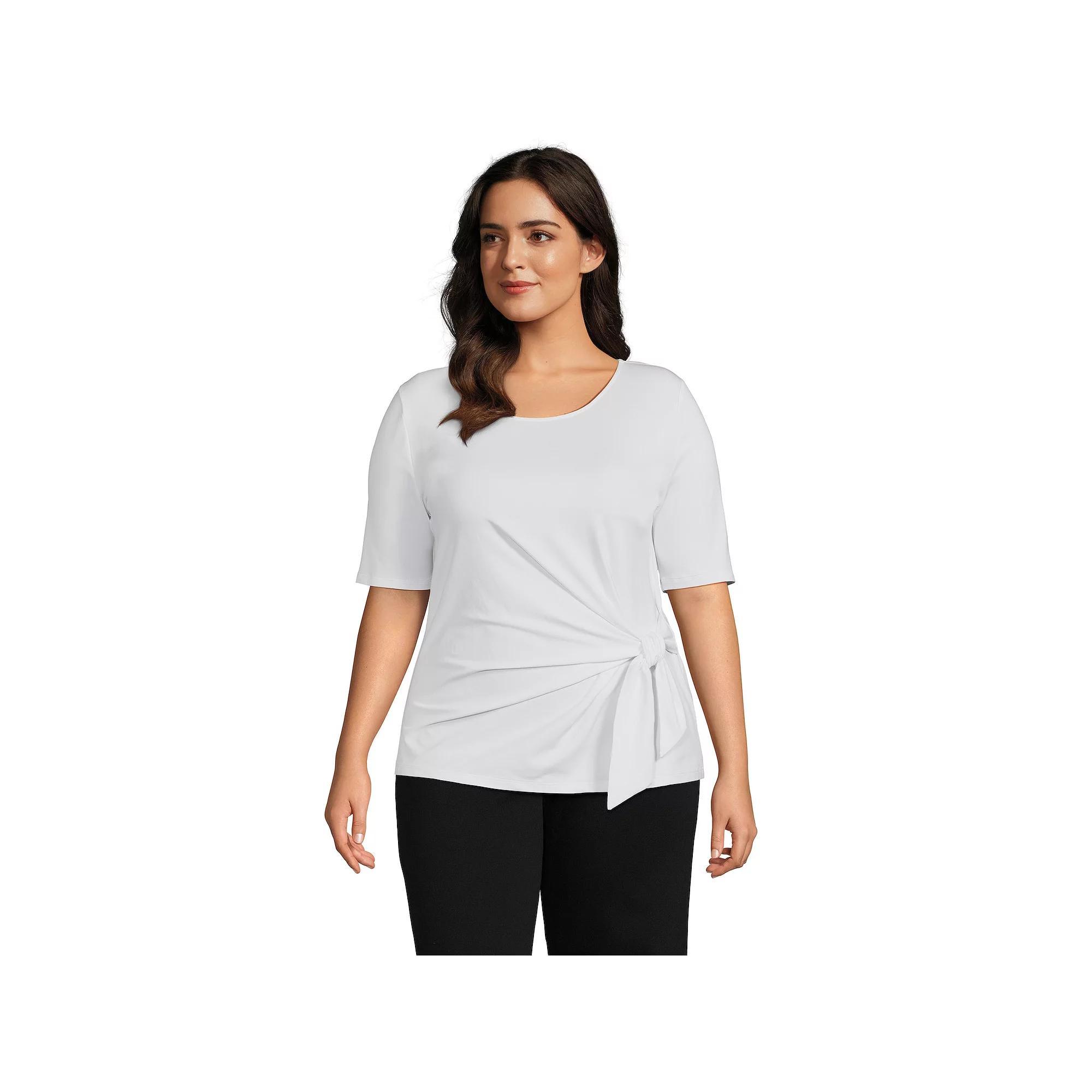 Women's Plus Size Lands' End Lightweight Jersey Tie Front Top, Size: 3XL, Black Product Image