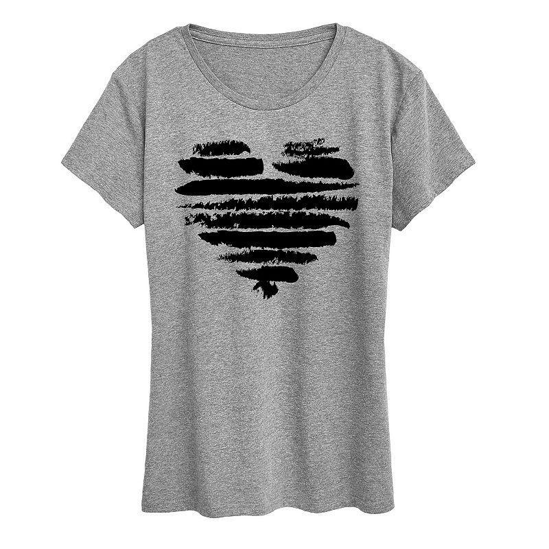 Womens Brushstroke Heart Stripes Graphic Tee Grey Dark Red Product Image