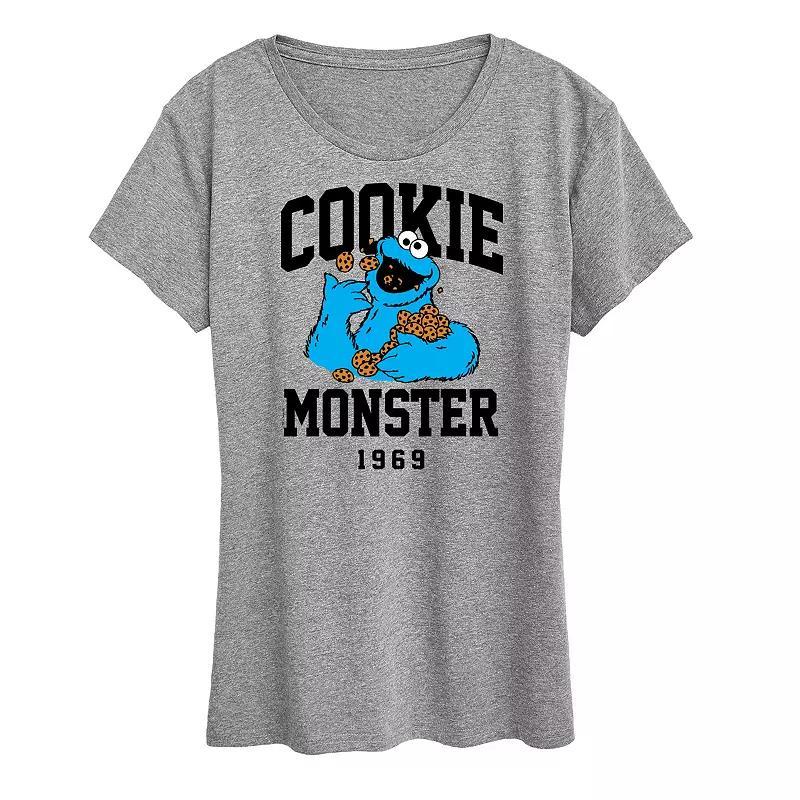 Women's Sesame Street Cookie Monster Graphic Tee, Size: Small, Grey Gray Product Image