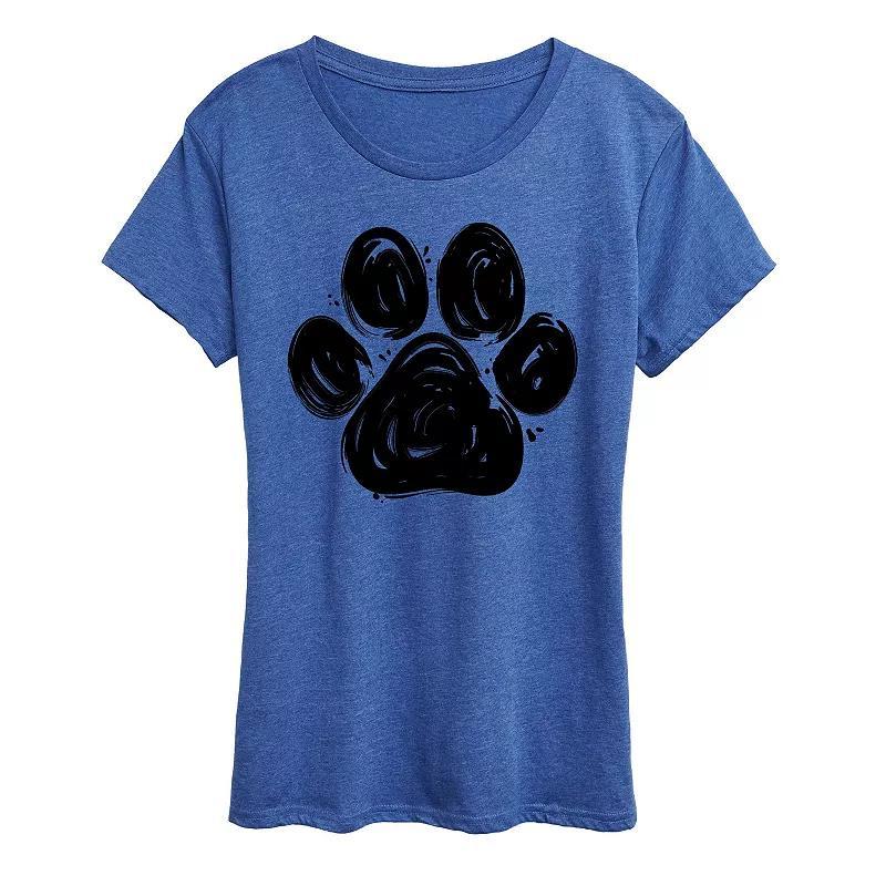 Womens Brushstroke Paw Print Graphic Tee, Girls Grey Gray Product Image