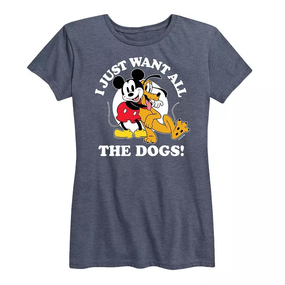 Disney's Mickey Mouse & Pluto Women's Just Want All Dogs Graphic Tee, Size: Medium, Grey Blue Product Image