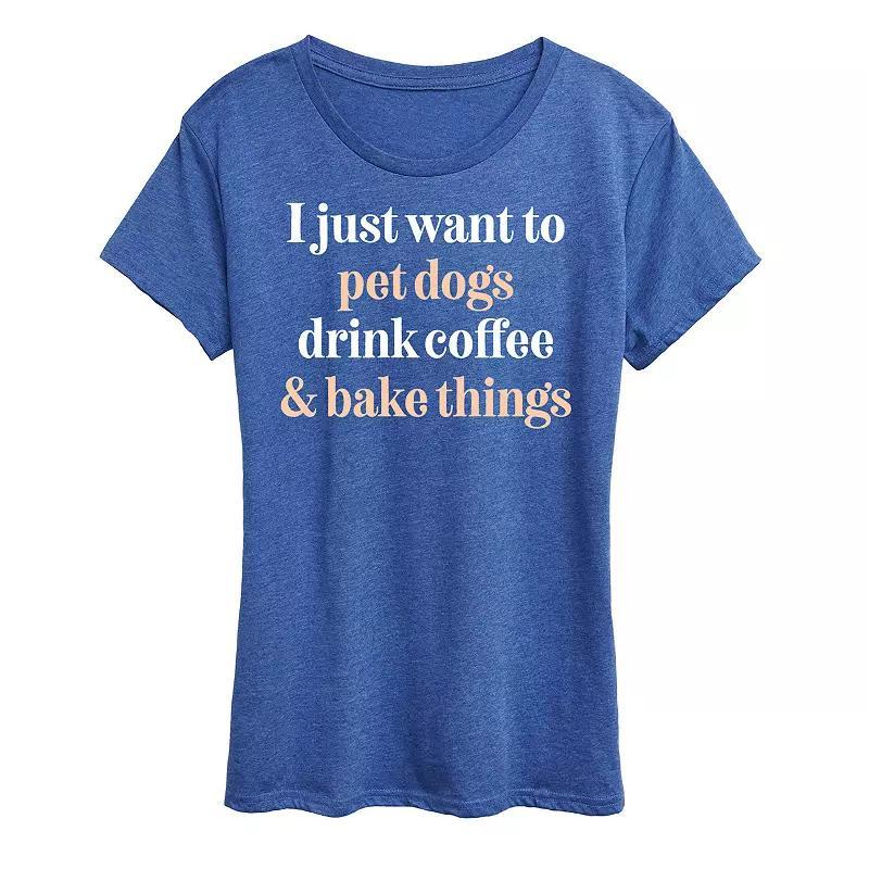 Womens Pet Dogs Drink Coffee Bake Graphic Tee Grey Green Product Image