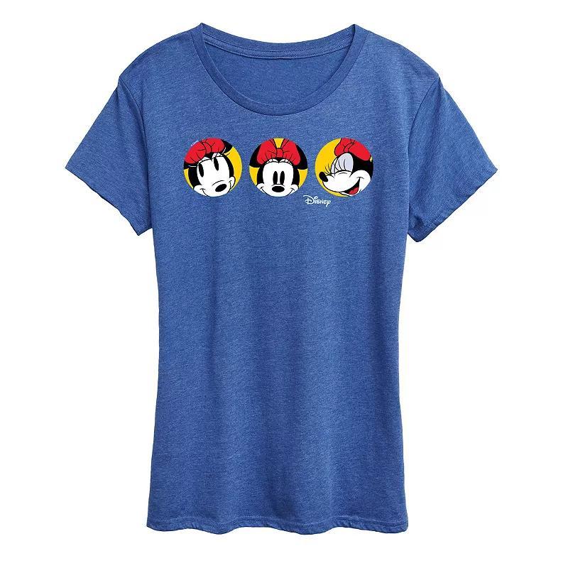 Disneys Minnie Mouse Polka Dot Grid Graphic Tee, Womens Grey Royal Blue Product Image