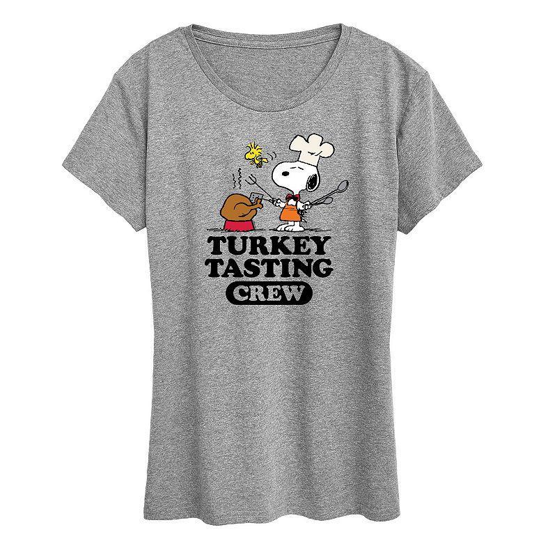 Women's Peanuts Snoopy & Woodstock Turkey Tasting Crew Graphic Tee, Girl's, Size: Large, Grey Gray Product Image