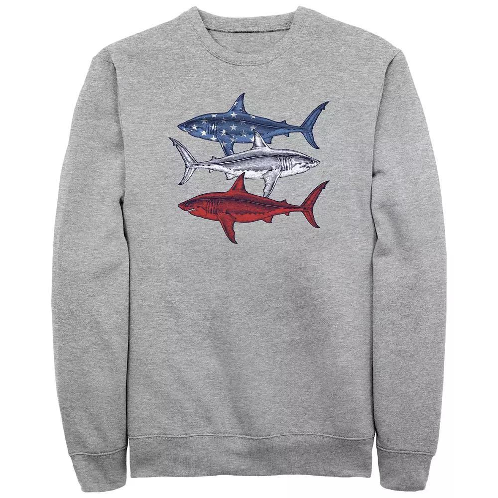 Men's Red White And Blue Sharks Graphic Fleece, Size: Medium, Athletic Grey Product Image