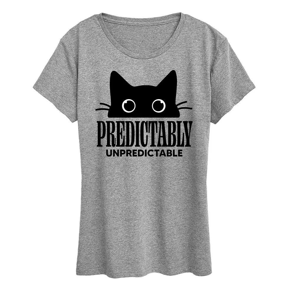 Womens Predictably Unpredictable Cat Graphic Tee, Girls Grey Gray Product Image