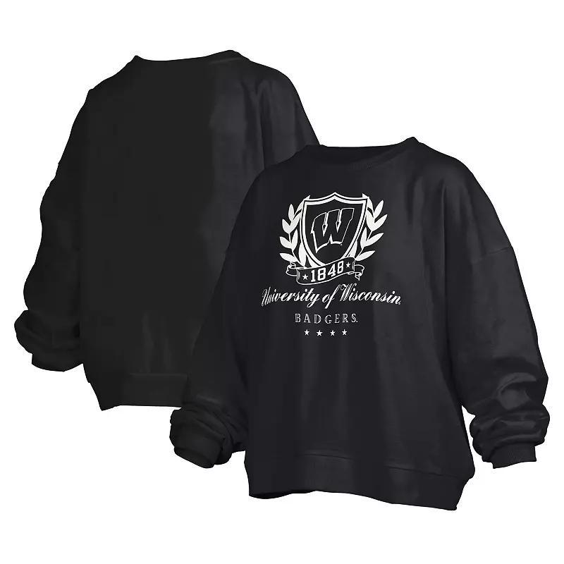 Women's Pressbox Black Wisconsin Badgers Big Aug Script Janice Oversized Pullover Sweatshirt, Size: XL Product Image