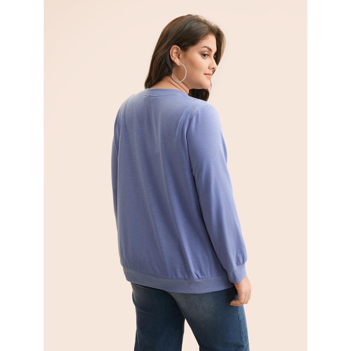 Plus Size Plain Notched Collar Button Up Sweatshirt Women Bluepurple Casual Patchwork Notched collar Everyday Sweatshirts BloomChic 28/5X Product Image