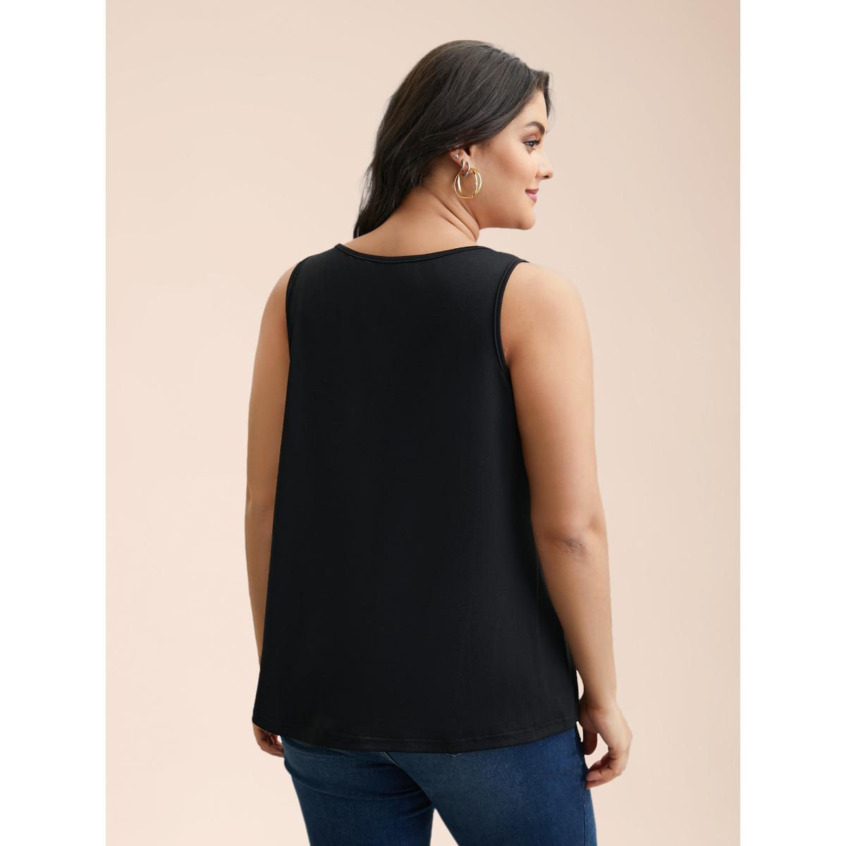 Plus Size Boho Print Stretchy Round Neck Vest Women Black Casual Non Round Neck Everyday Tank Tops Camis BloomChic 30/6X Product Image