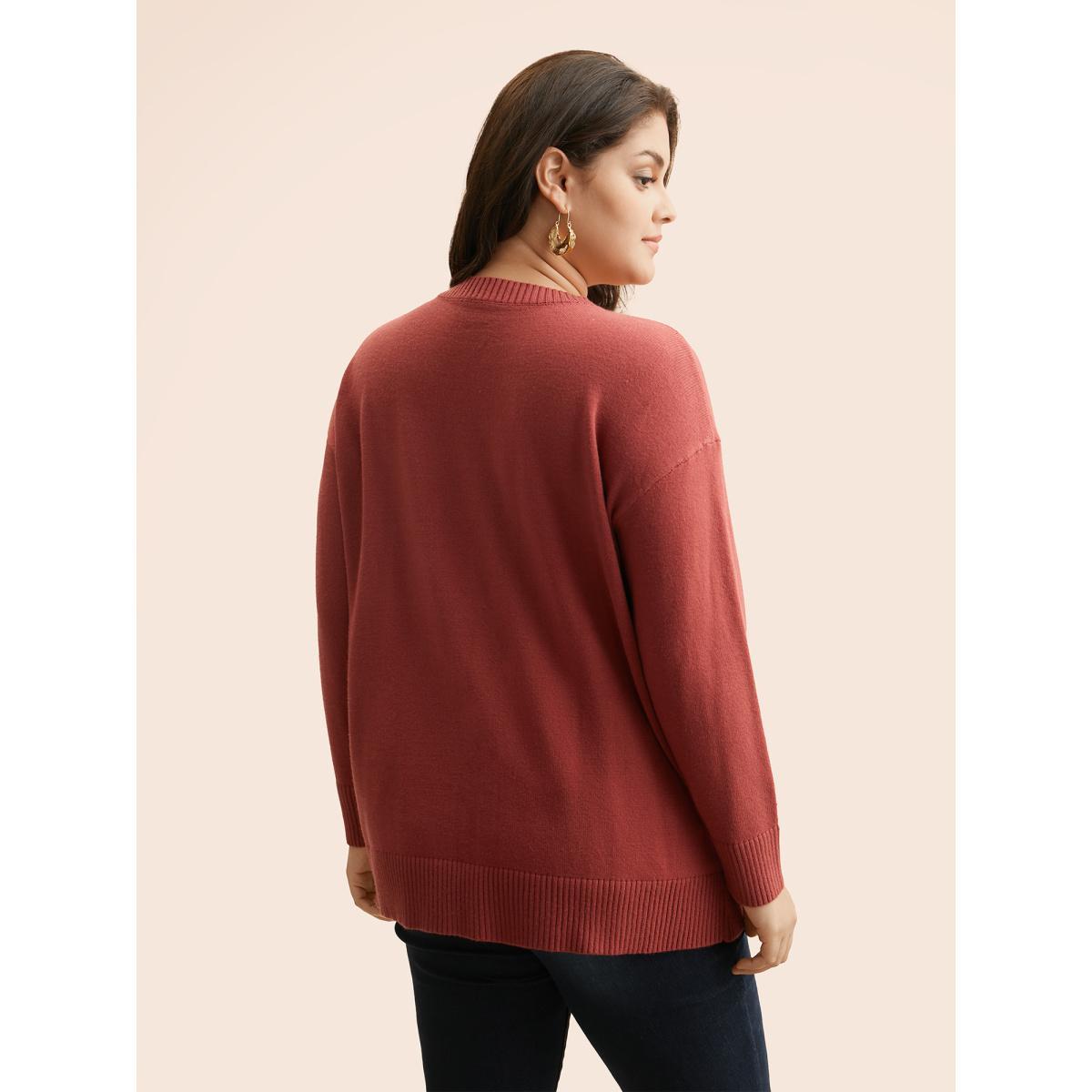 Plus Size Bowknot Jacquard Drop Shoulder Pullover DustyPink Women Casual Long Sleeve Round Neck Everyday Pullovers BloomChic 10/M Product Image