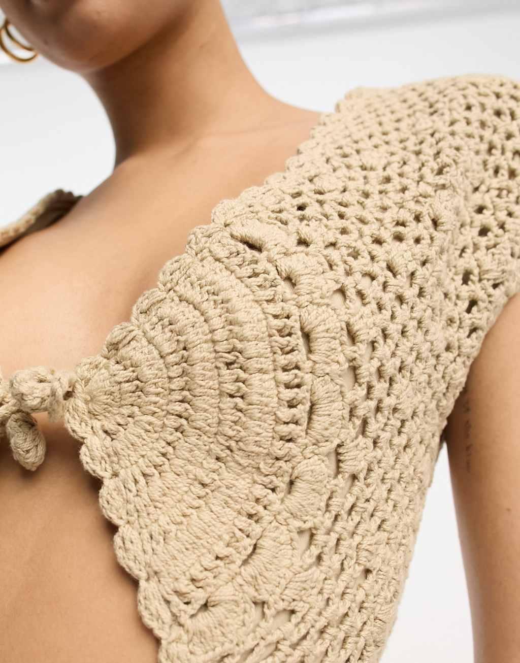 ASOS DESIGN crochet mix mini dress with tie detail Product Image