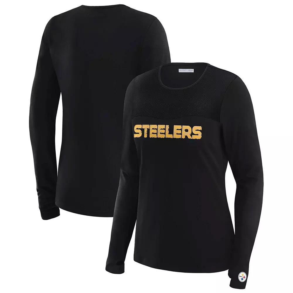 Women's WEAR by Erin Andrews x Gracie Hunt Black Las Vegas Raiders Mesh Panel Long Sleeve T-Shirt, Size: Small, Lvr Black Product Image