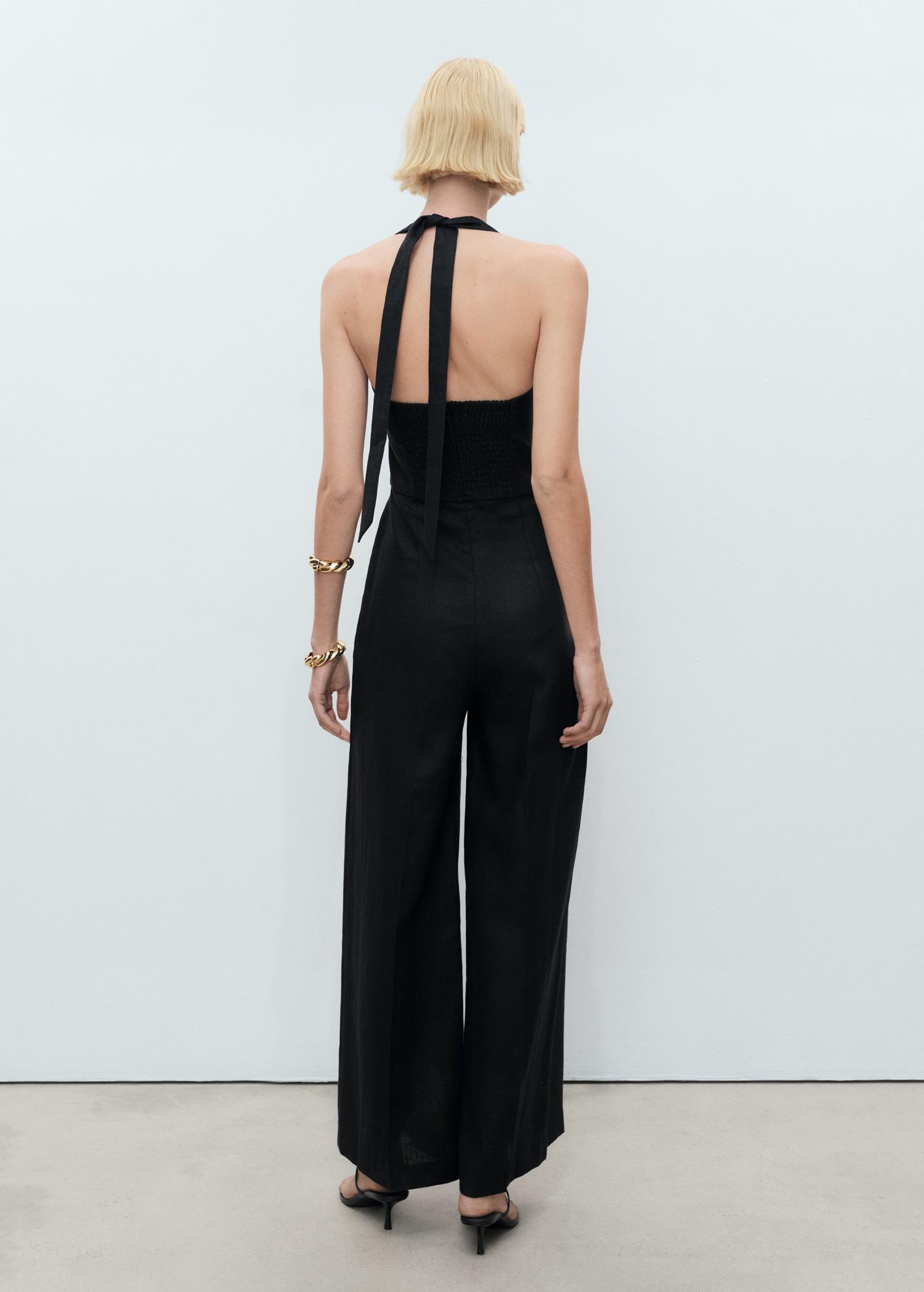 Linen halter jumpsuit - Women | MANGO USA Product Image
