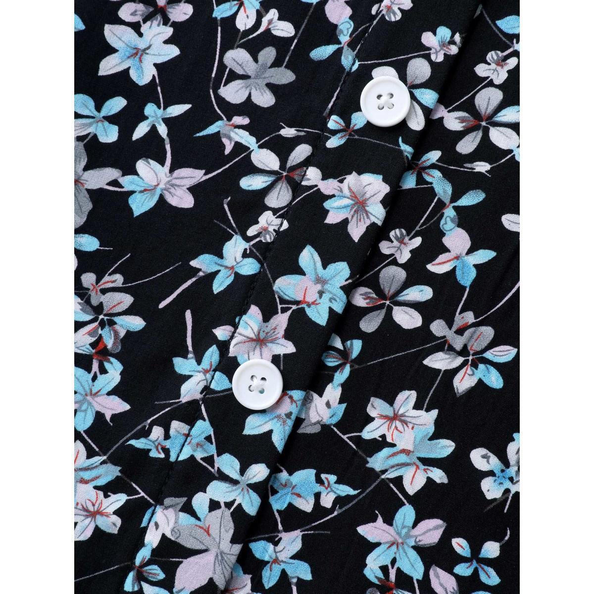 Plus Size Floral Print Button Detail Sleeveless Pockets Midi Dress BlackFlower Women Non Sleeveless Curvy BloomChic 14-16/1X Product Image