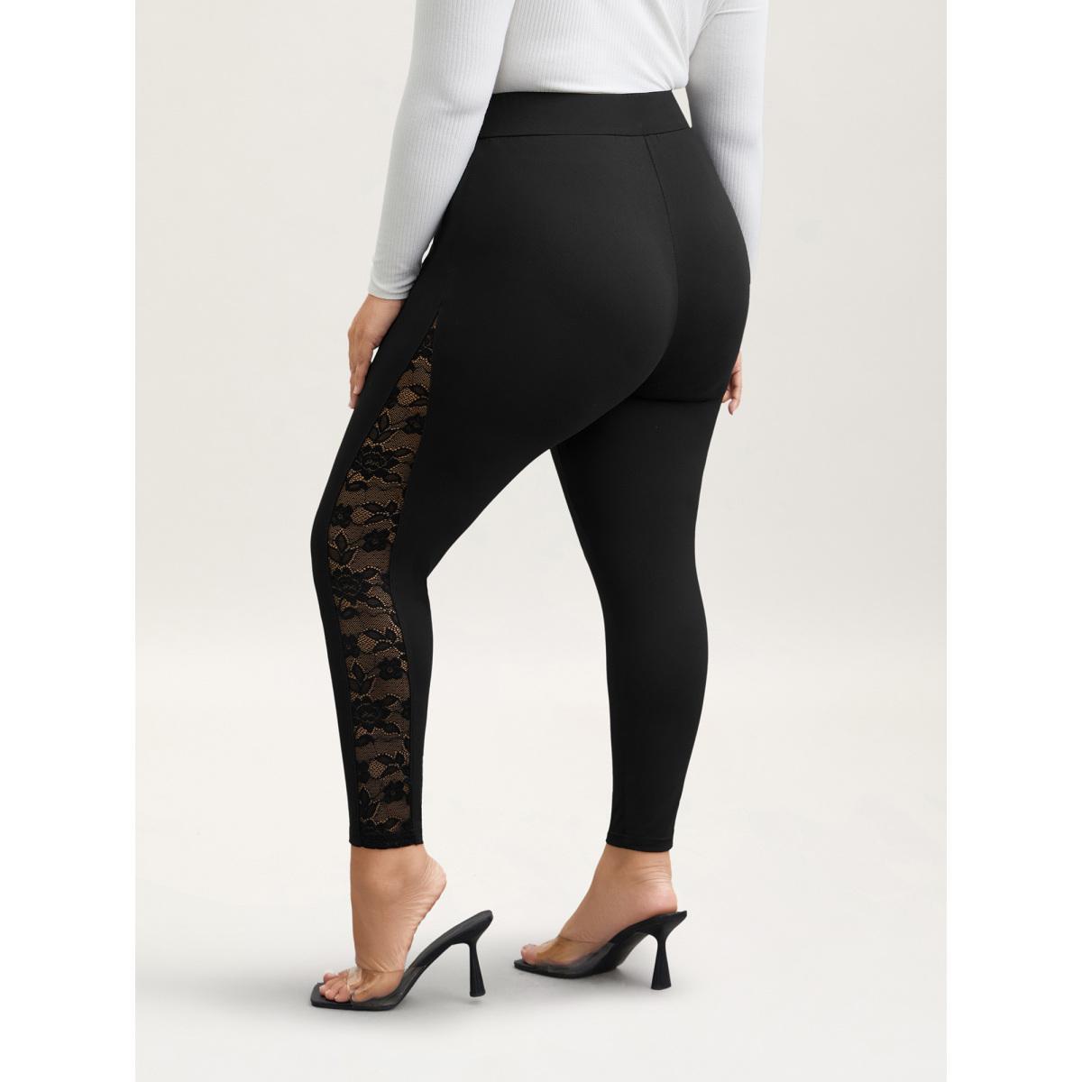 Plus Size Lace Mid-Rise Tight Pants Women Black Elegant High stretch Skinny Mid Rise Everyday Leggings BloomChic 10/M Product Image