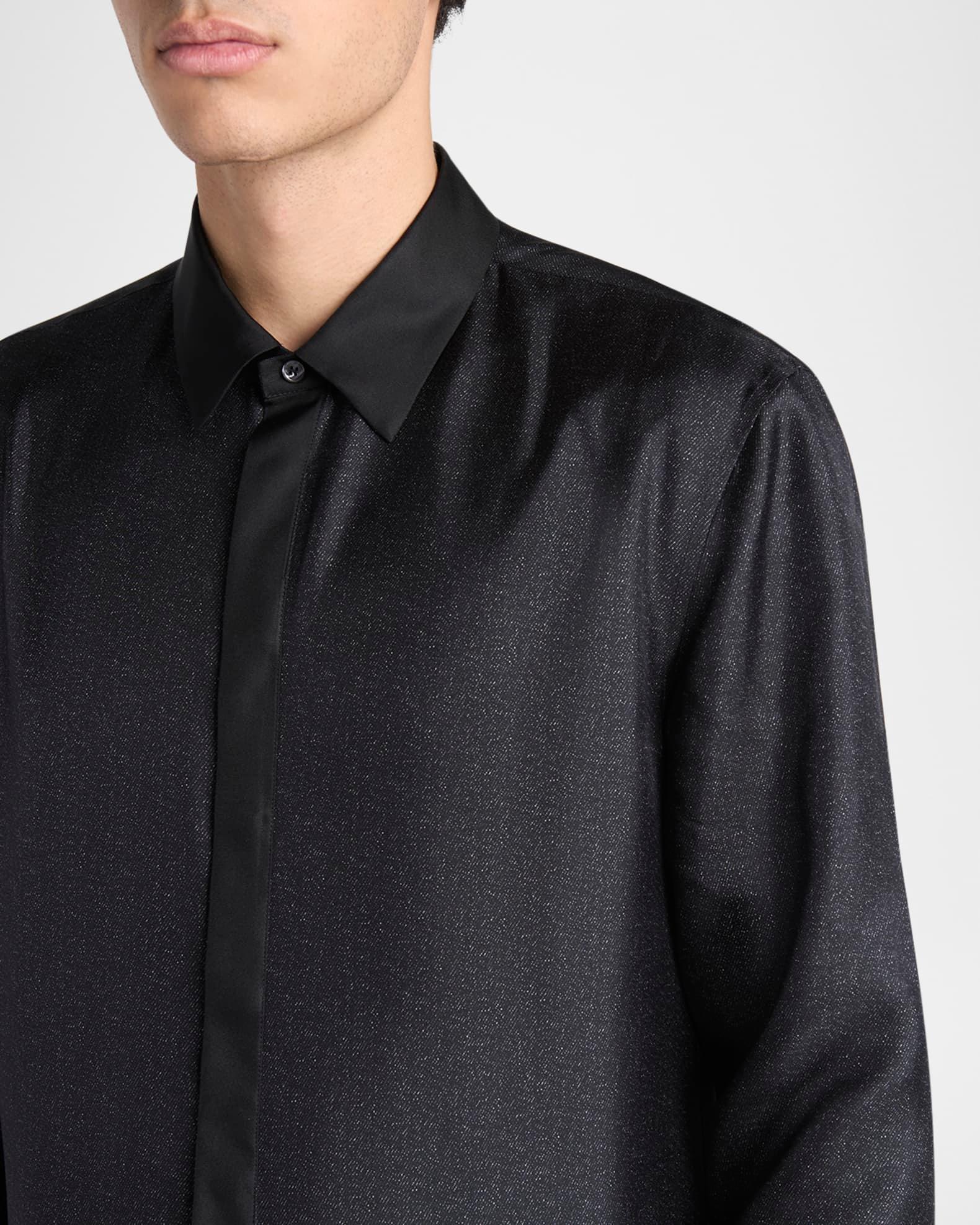 Men's Silk Twill Micro-Diagonal Placket Dress Shirt Product Image