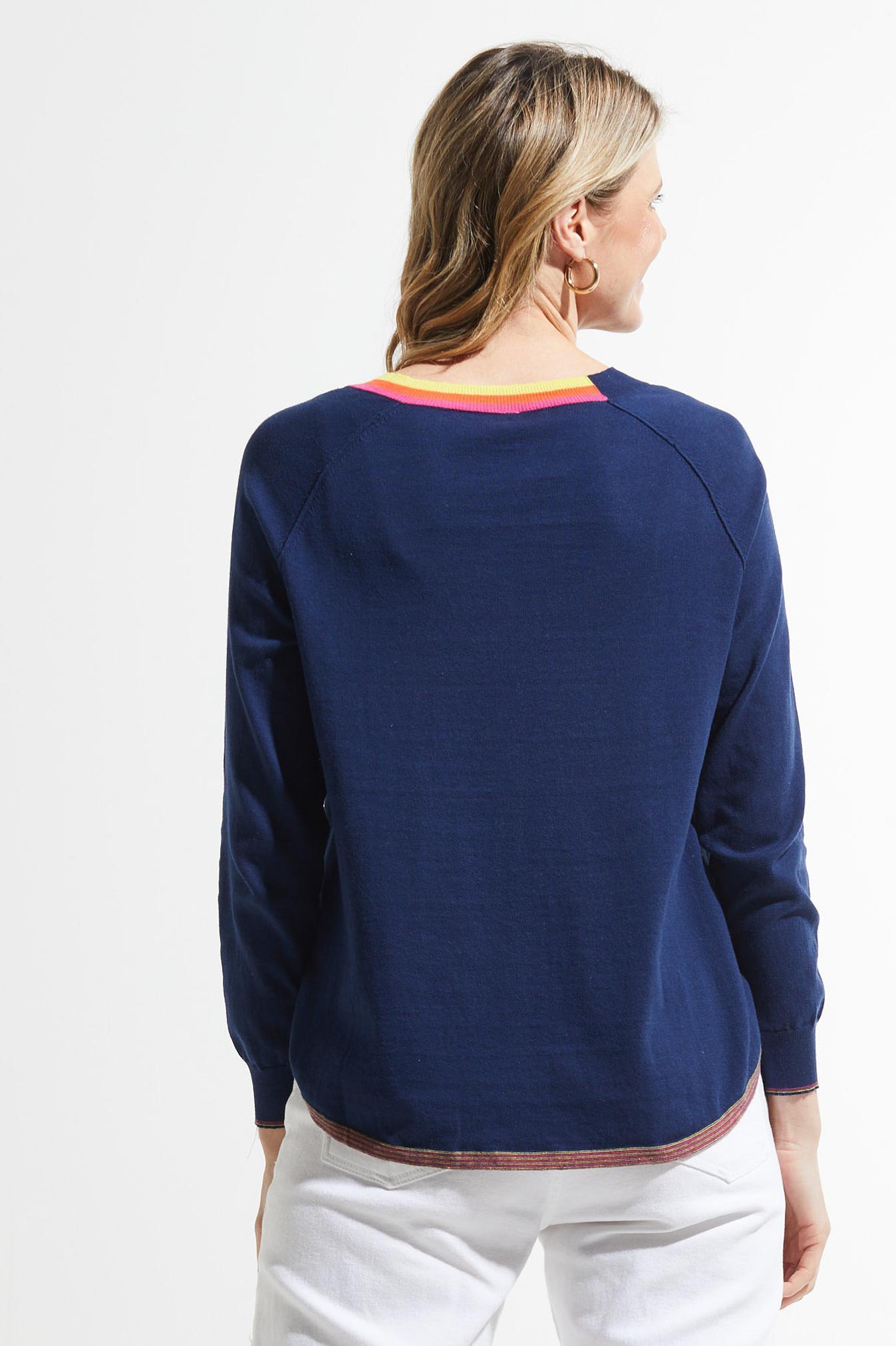 Lightweight V Neck Sweater with Stripe Details Product Image