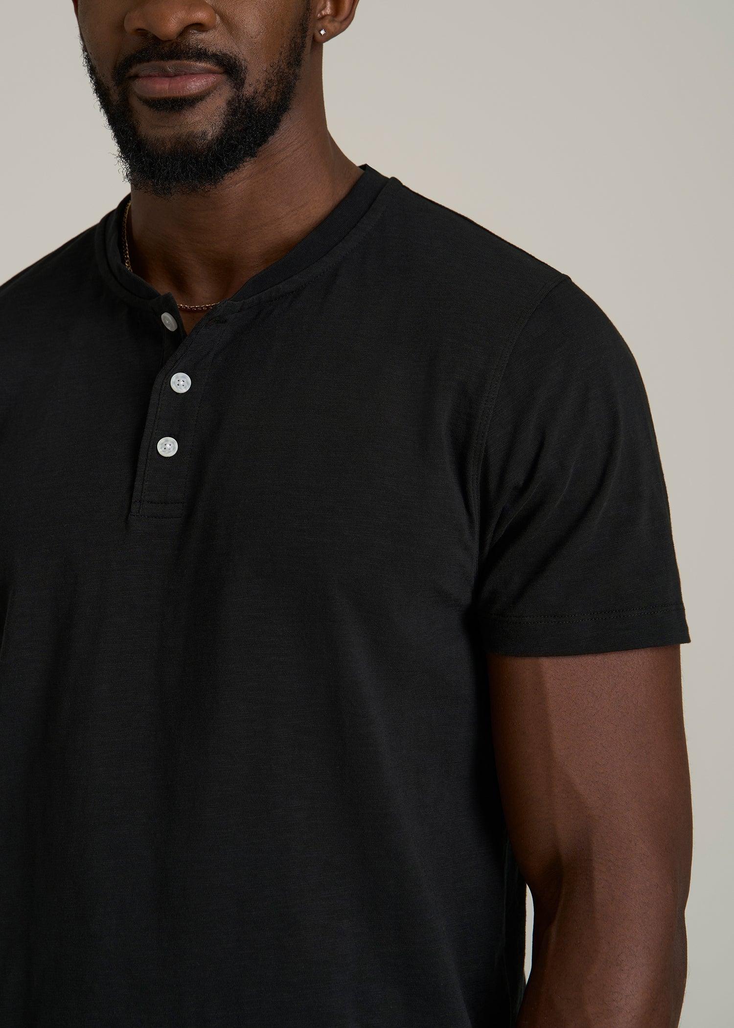 Sunwashed Short Sleeve Slub Henley for Tall Men in Black Product Image