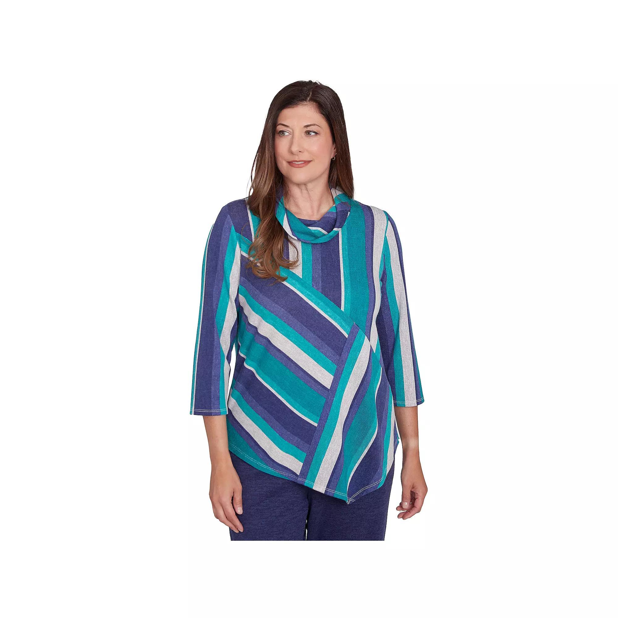 Women's Alfred Dunner Cowl Neck Striped Top, Size: Medium, Multi Green Product Image