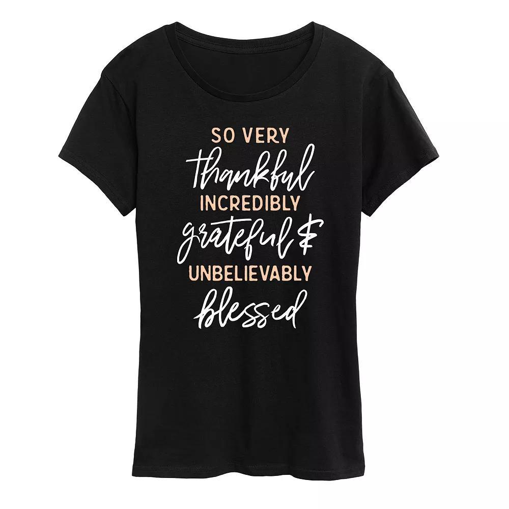 Womens So Very Thankful Graphic Tee Grey Green Product Image