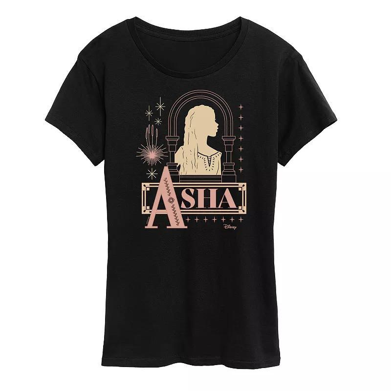 Disneys Wish Asha Womens Badge Graphic Tee, Girls Heather Grey Product Image