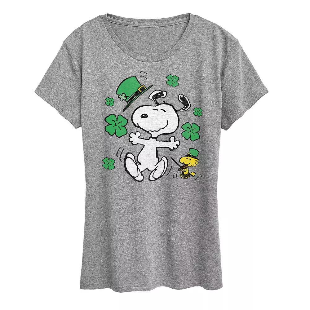 Women's Peanuts Snoopy St. Patrick's Day Graphic Tee, Size: XXL, Grey Gray Product Image