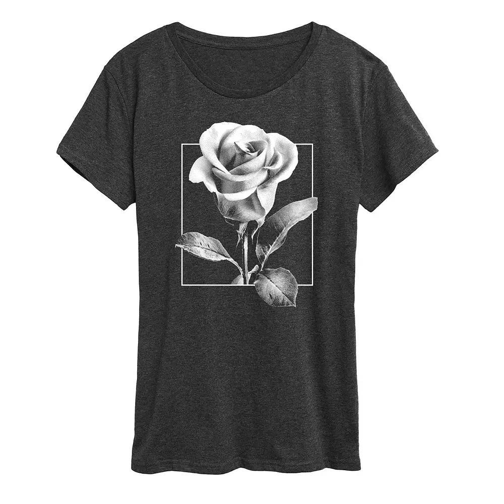 Plus Size White Rose Graphic Tee, Womens Heather Grey Product Image